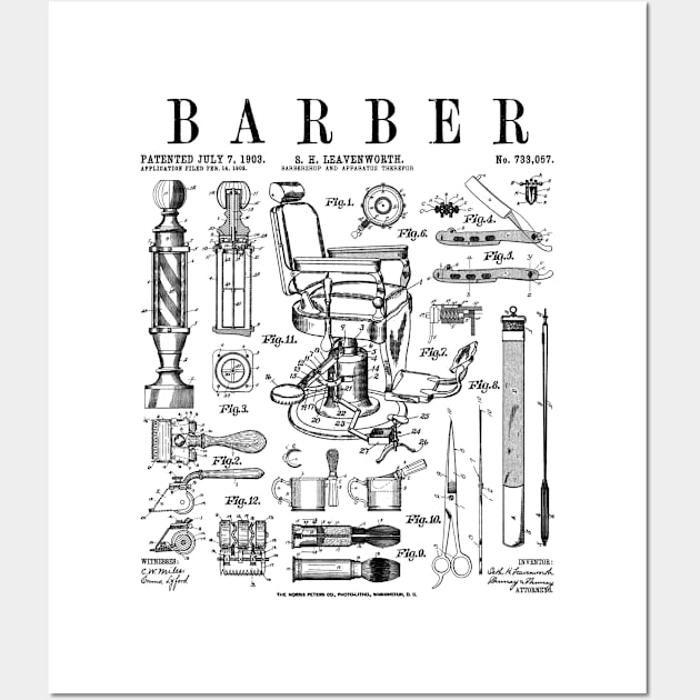 Barber Hairdresser Hairstylist Barbershop Vintage Patent Wall Art by Grandeduc